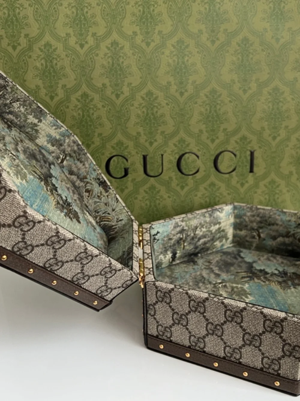 Gucci Women's Bag Rigid Jewelry Accessory Case Beaty Box GG Canvas Gold Lock Key